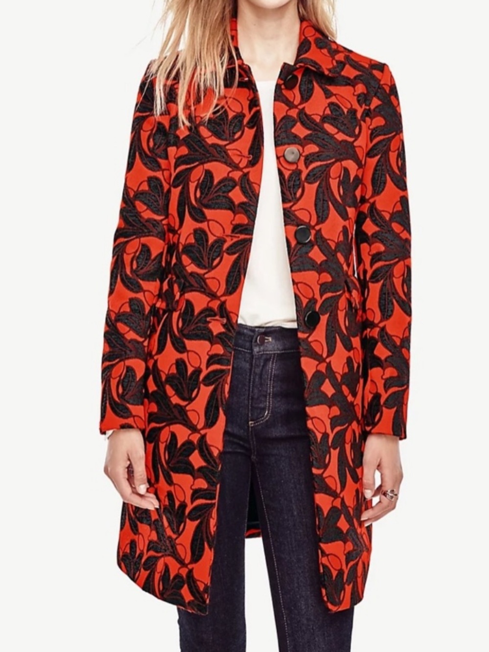 Ann Taylor Jacquard Vine Print Topper Coat Size L